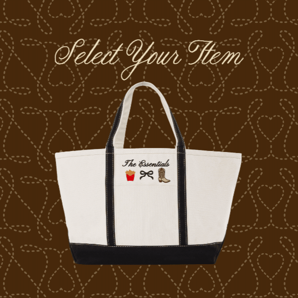 Flashing gif of a tote on brown background, design menu, and a multi-icon tote.